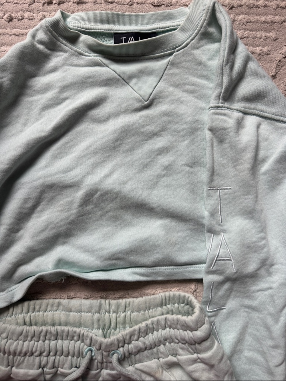 TALA Cropped Sweatshirt and Sweatpants Set in Light Mint
